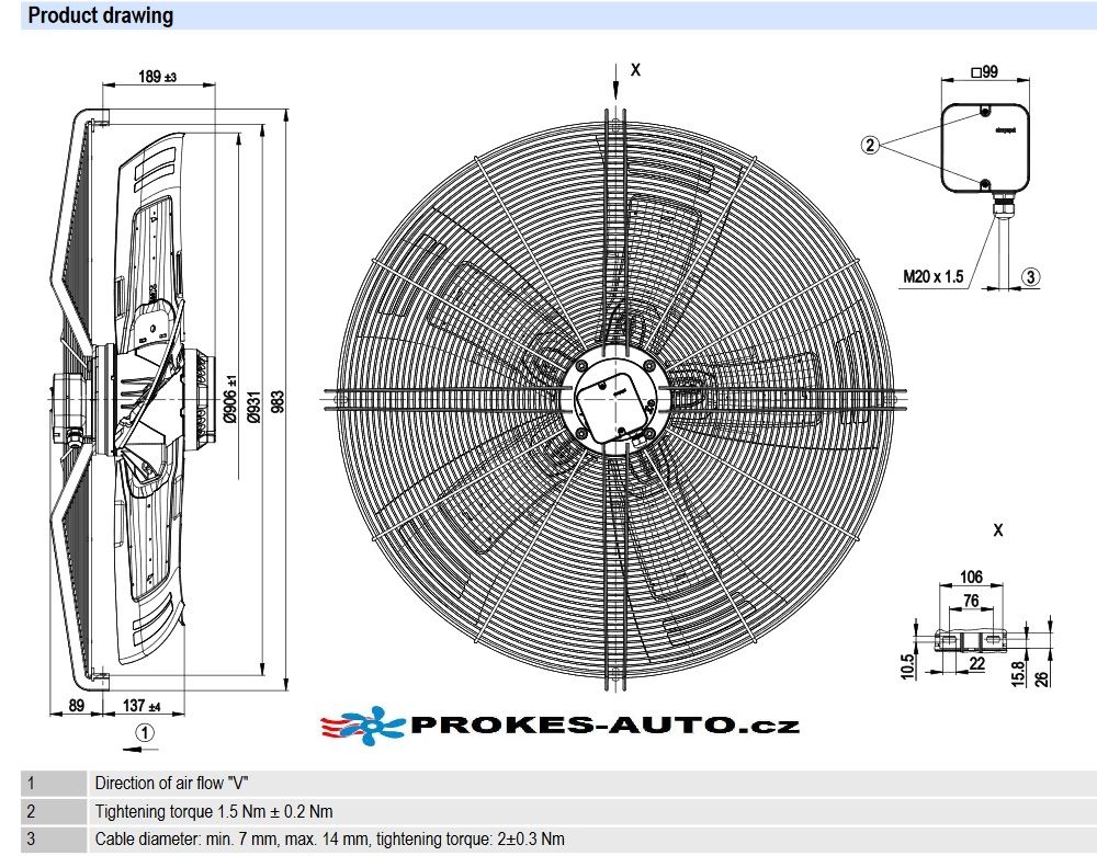 EBM PAPST ventilátor sacia 910 mm 400V 8 pólový S8D910-CD01-01